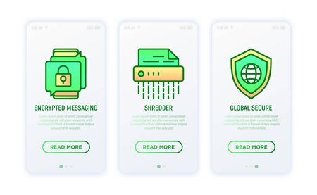 Security and protection thin line icons set: shredder, encrypted messaging, global secure. Vector illustration.のイラスト素材
