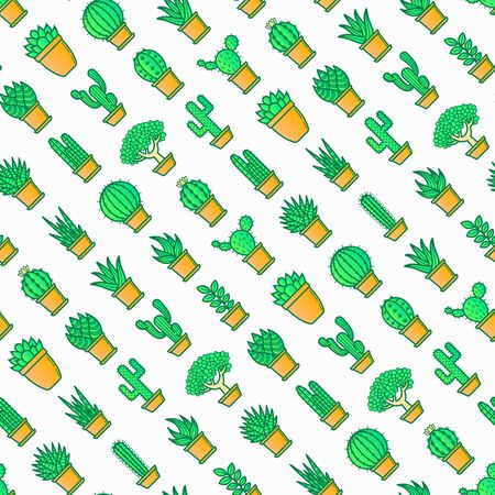 Cactus and succelents in pots seamless pattern with thin line icons. Modern vector illustration for shop of plants.のイラスト素材