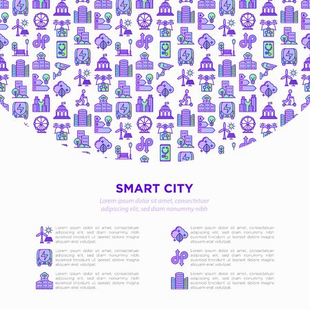Smart city concept with  thin line iconsのイラスト素材