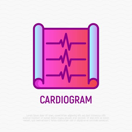 Cardiogram thin line icon. Modern vector illustration of EKG with heart beat.のイラスト素材