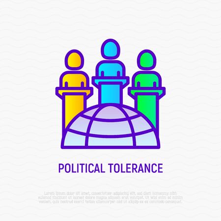 Political tolerance thin line icon: different consignments are respect each other. Modern vector illustration.のイラスト素材