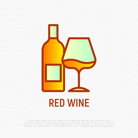 Bottle and glass with wine thin line icon. Modern vector illustration.のイラスト素材