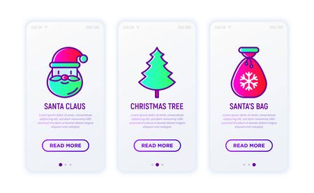 Christmas thin line icons set: Santa Claus, Santa's bag, Christmas tree. Modern vector illustration for user mobile interface.のイラスト素材