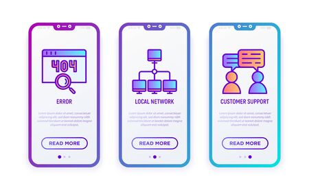 Hosting thin line icons set: error, customer support, local network. Modern vector illustration for user mobile interface.のイラスト素材