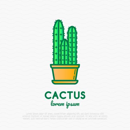 Cactus in pot thin line icon. Modern vector illustration of home plant.のイラスト素材