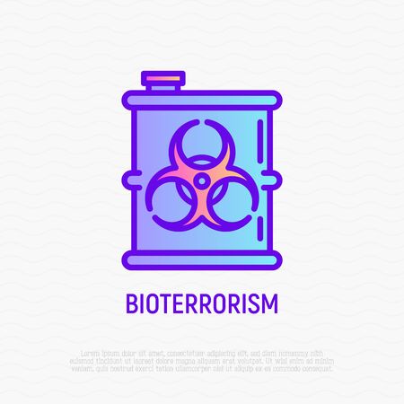 Bioterrorism thin line icon: barrel with toxic weapon or gas. Modern vector illustration.のイラスト素材