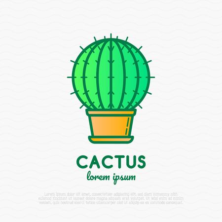 Cactus with prickles in pot thin line icon. Modern vector illustration of home plant.のイラスト素材