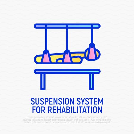 Rehabilitation for disabled people or people with trauma thin line icon: suspension rope system for training. Modern vector illustration.のイラスト素材