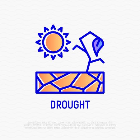 Drought thin line icon: dried flower under the sun. Modern vector illustration of natural disaster.のイラスト素材