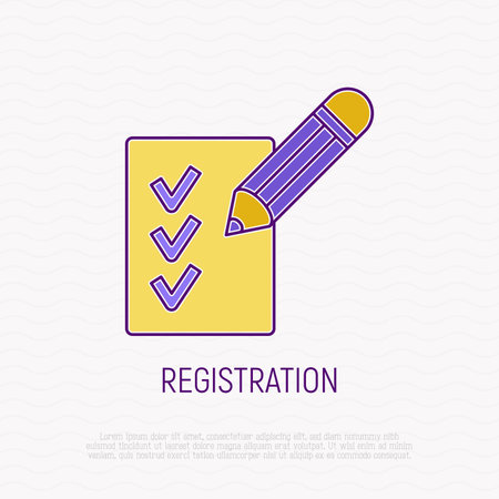 Registration thin line icon: pencil puts marks on paper. Modern vector illustration.のイラスト素材