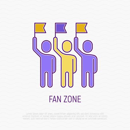 Fan zone thin line icon: group of people with raised flags. Modern vector illustration of sport audience.のイラスト素材