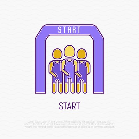 Runners at start thin line icon. Modern vector illustration.のイラスト素材