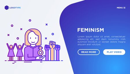 Feminism concept: women's rights, girl power, protest, girls are strong. Modern vector illustration, web page template.のイラスト素材