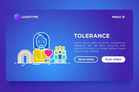 Tolerance concept: gender, racial, national, religious, sexual orientation. Thin line icons. Vector illustration, web page template on gradient background.のイラスト素材