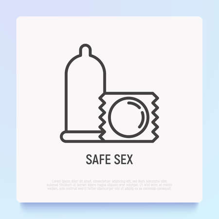 Condom, safe sex thin line icon. Modern vector illustration.のイラスト素材