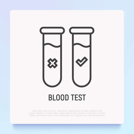 Blood test: two vials with blood, one is positive, other negative. Modern vector illustration of medical diagnostic.のイラスト素材