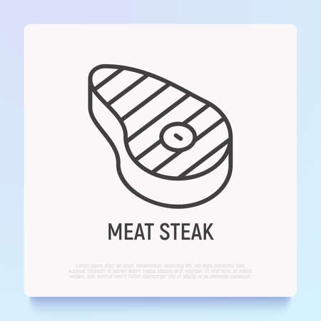 Meat steak thin line icon. Modern vector illustration of grilled beef.のイラスト素材