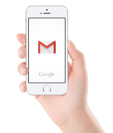 Varna, Bulgaria - February 02, 2015: Google Gmail application logo on the white Apple iPhone 5s...