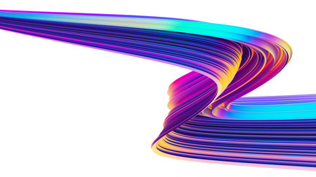 Iridescent abstract background with holographic ribbon fluid twisted shape. Design element for...