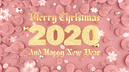 New Year 2020 typographical background with Christmas trees and golden Happy New Year wishes. 3d...