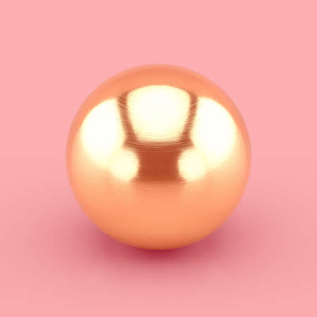 Golden metallic glossy and shining sphere. With anisotropy effect and unperfections. Realistic 3D rendering.の写真素材