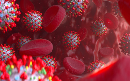 Coronavirus COVID-19 in blood. Novel coronavirus concept. Flu outbreak and coronaviruses influenza....