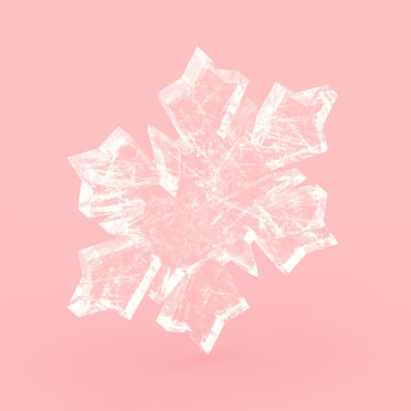 Big crystal snowflake on pink background. 3d rendering of a snowflake. Merry Christmas Greetings...