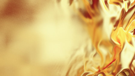 Gold silk texture abstract background with copy space. Luxurious golden silk with folds and ripples....
