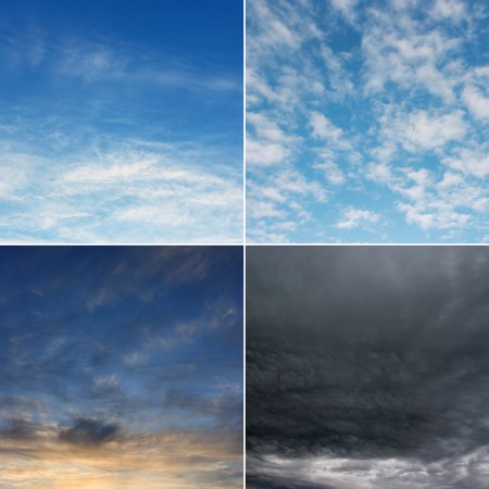 Morning, day, evening and stormy sky (high.res.) Four images of sky.の写真素材