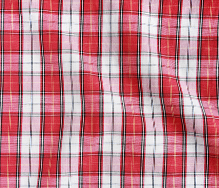 Texture of checkered picnic blanket  Red linen crumpled tablecloth の写真素材