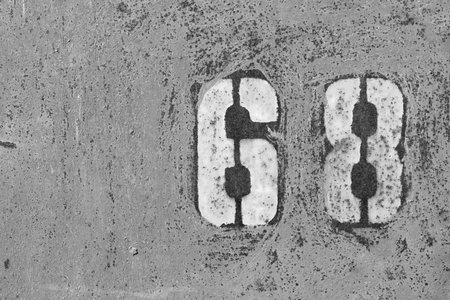 Numbers 6, 8 on rusty iron wall. Old rusty metallic plate.