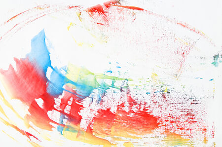 Beautiful watercolor paint line in vibrant red, yellow and blue. Handmade.の写真素材