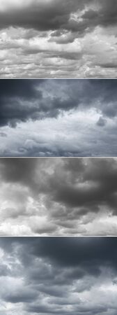 Storm sky. Four image of cloudy sky, every photo 6 MP, 3000 x 2000. Thunderclouds over horizon.の写真素材
