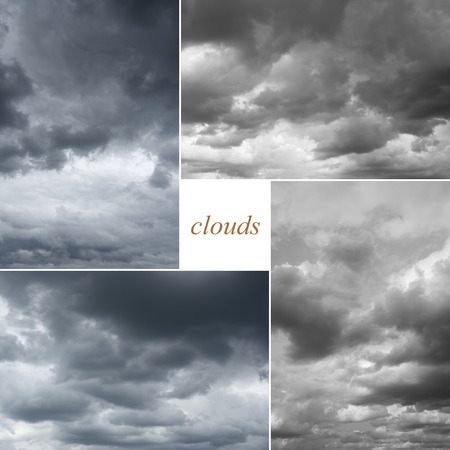 Storm rainy sky. Four image of cloudy sky, every photo 6 MP, 3000 x 2000. Thunderclouds over horizon.の写真素材