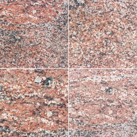 Four images of red marble with natural pattern. Stone wall texture.の写真素材