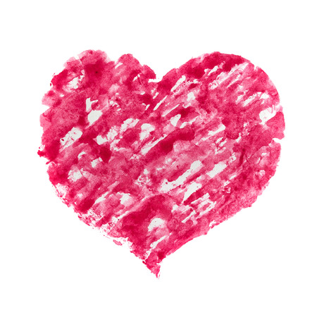 Red heart isolated on white. Hand drawn watercolor picture of a heart.の写真素材