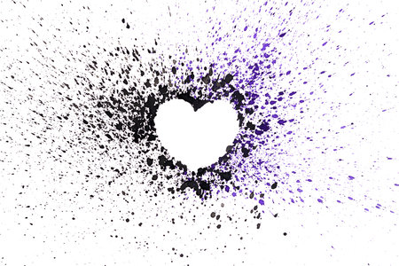 Hand drawn watercolor dark heart. Aquarelle heart with splashes.