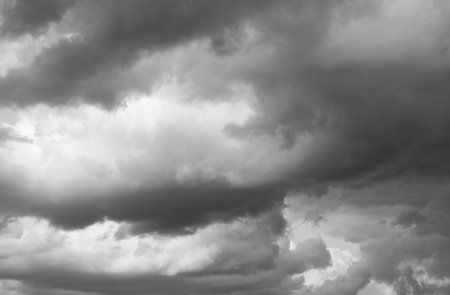 Thunderclouds over horizon, cloudscape, storm. Cloudy sky background.