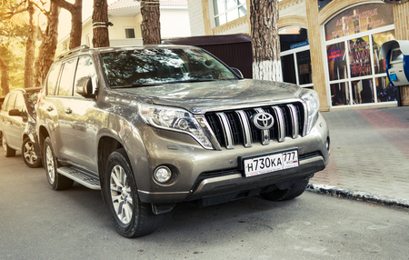 SOCHI, RUSSIA - APRIL 29, 2016: Toyota Land Cruiser parked on the street of Sochi City. Toyota Land Cruiser in sunshine.のeditorial素材