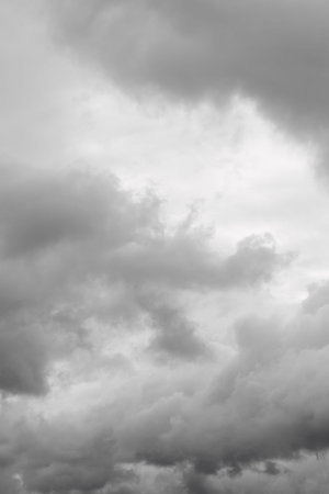 Gray clouds over horizon, cloudscape, storm. Cloudy sky background.