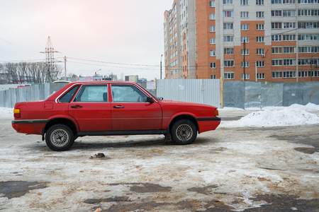 Smolensk, Russia - November 13, 2016: Audi 80 parked in winter street of Smolensk.のeditorial素材