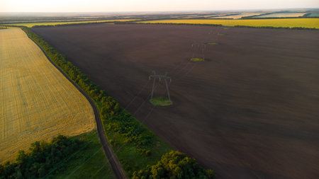 high-voltage line in an agricultural field