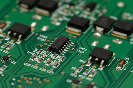green chip with processors close-up