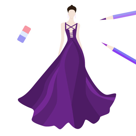 Fashion beautiful brunette woman in stylish red evening dress,vectorのイラスト素材