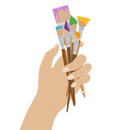 Hand holding paint brushes. set of brushes in different stylesのイラスト素材
