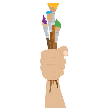 Hand holding paint brushes. set of brushes in different stylesのイラスト素材