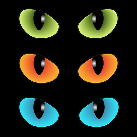 Green and blue and orange cats eyes on a black backgroundのイラスト素材