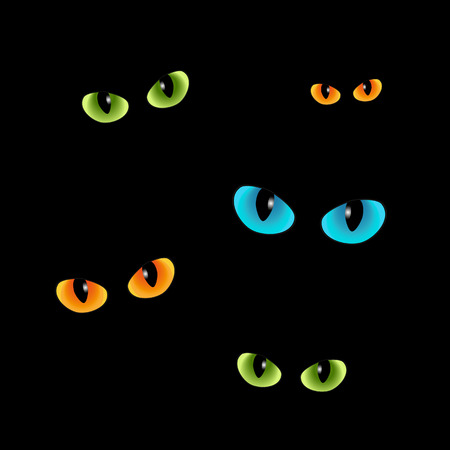 Green and blue and orange cats eyes on a black backgroundのイラスト素材