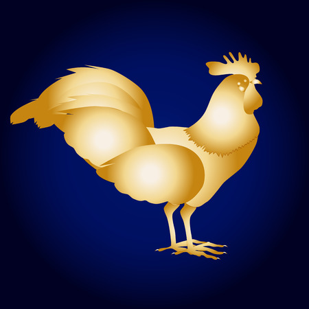 Golden glitter rooster on black background. Chinese calendar for the year of golden rooster 2017. Happy new year 2017. Vector illustration. Design element for festive banner, card, invitationのイラスト素材