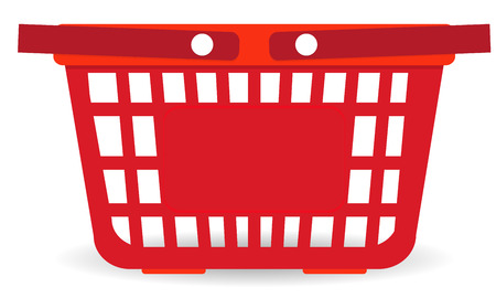 Supermarket basket. Shopping red bag isolated on white. Food shopping basket.の写真素材